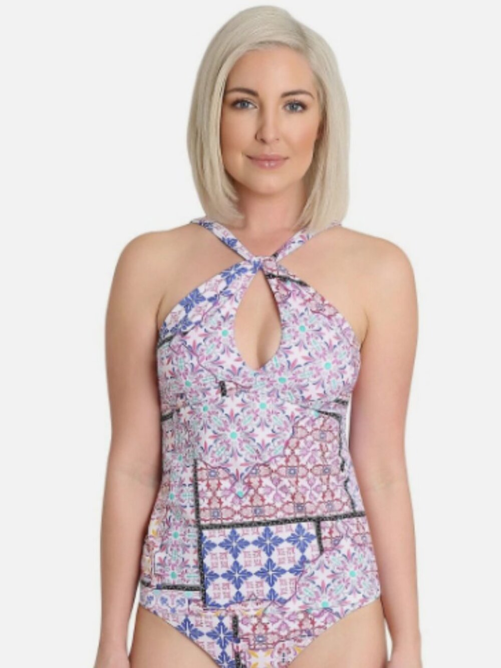 Nanette Lepore Printed Keyhole Midi Tankini Swim Top Size 4